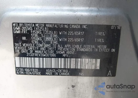 2016 Toyota Rav4 Le z USA, uszkodzony, nr VIN 2T3ZFREV2GW301986